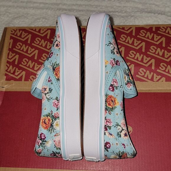 Rare ComfyCush Slip On Vans Sample Shoes Size 13 (Garden Floral) Aquatic / White - Picture 4 of 10